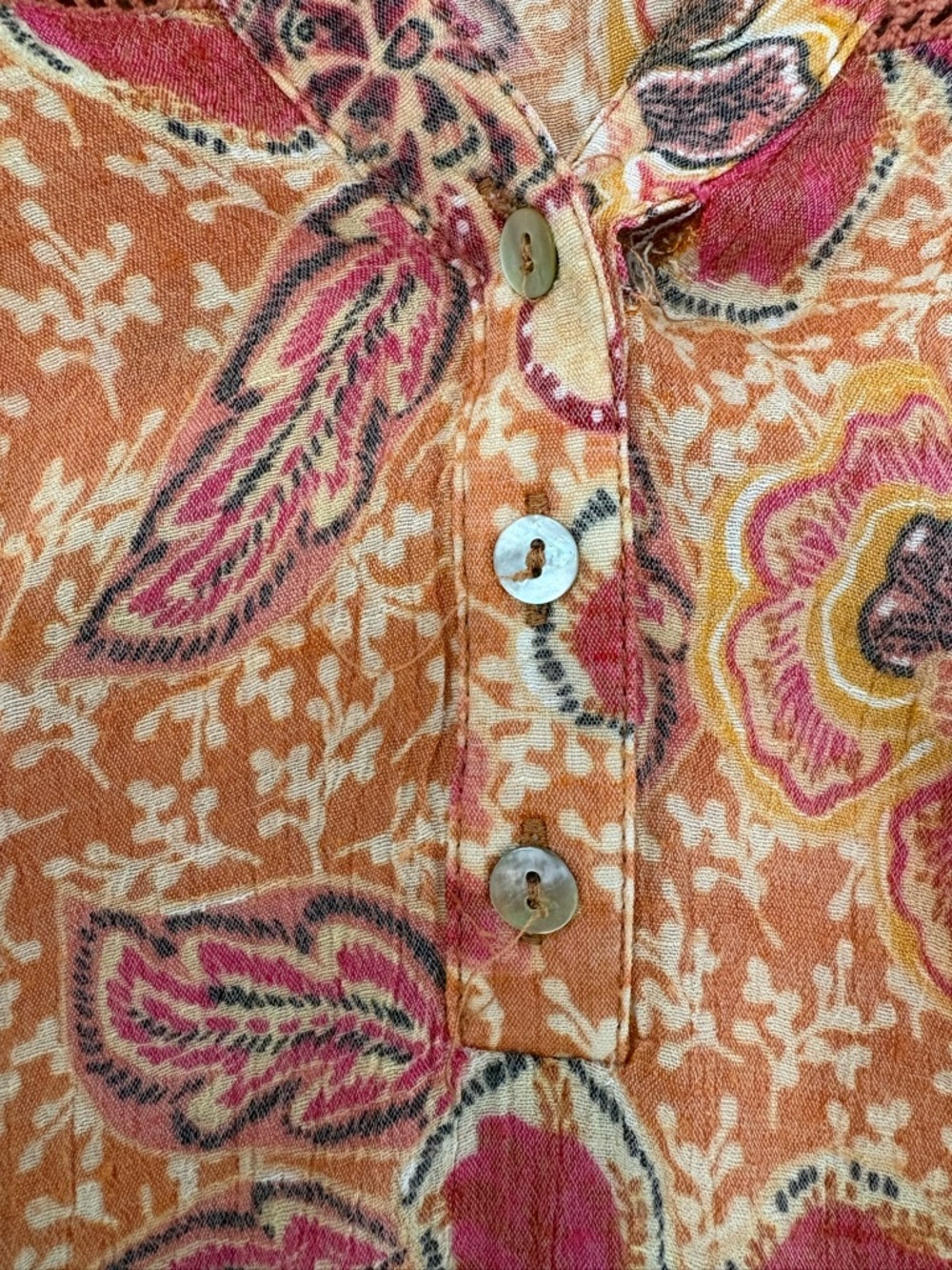 Nanette Lepore Boho Floral Flutter Sleeve V-Neck Blouse XL Orange Pink Eyelet - Picture 6 of 9